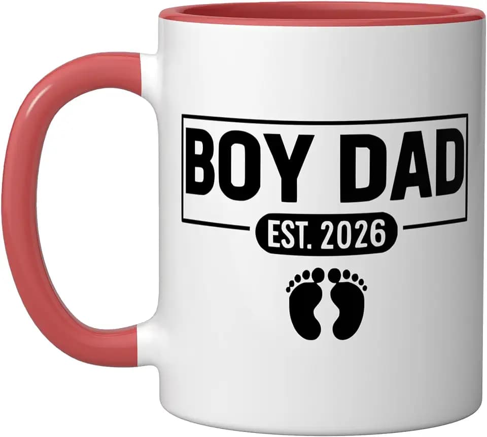 Boy Dad Est 2026 Futute Daddy 2026 Father To Be Baby Boy Ceramic Mug, Red/White, 11oz