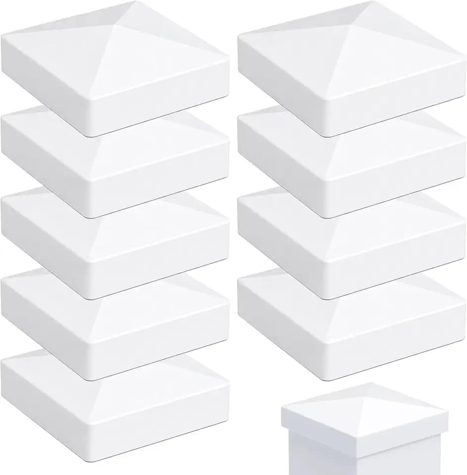 RECTOO 4x4 Vinyl Post Caps White (Actual 4.00" Internal Size - NOT for Wood Posts), Pyramid Top Toppers for Fences, Decks & Mailboxes, Weatherproof PVC Post Protector (10 Pack)
