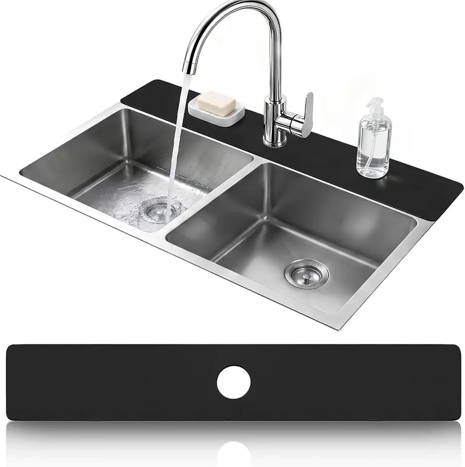 LOPNUR Cuttable Faucet Mat for Kitchen Sink, Extra Long 29 Inch, Black