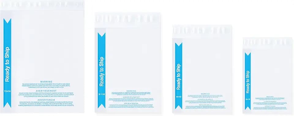POLYSELLS Bundle Poly Bags Combo Pack of 400 (100pcs Each) -6X9", 8X10", 9X12", 11X14" Self Seal Clear Plastic Bags With Suffocation Warning