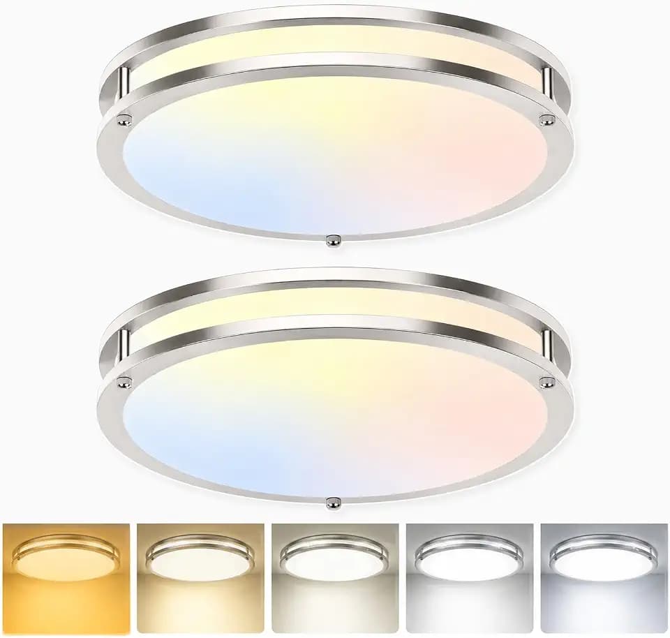 2-Pack 16 inch Large Dimmable LED Flush Mount Ceiling Light Fixture, 50W 5400 Lumen Bright Brushed Nickel Light Fixture for Bedroom Kitchen Living Room, 2700K/3000K/3500K/4000K/5000K Selectable
