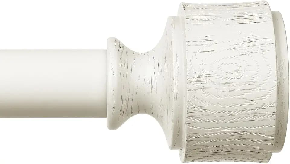 Antique White Wood Curtain Rod 36-91 Inch, Farmhouse Drapery Rods