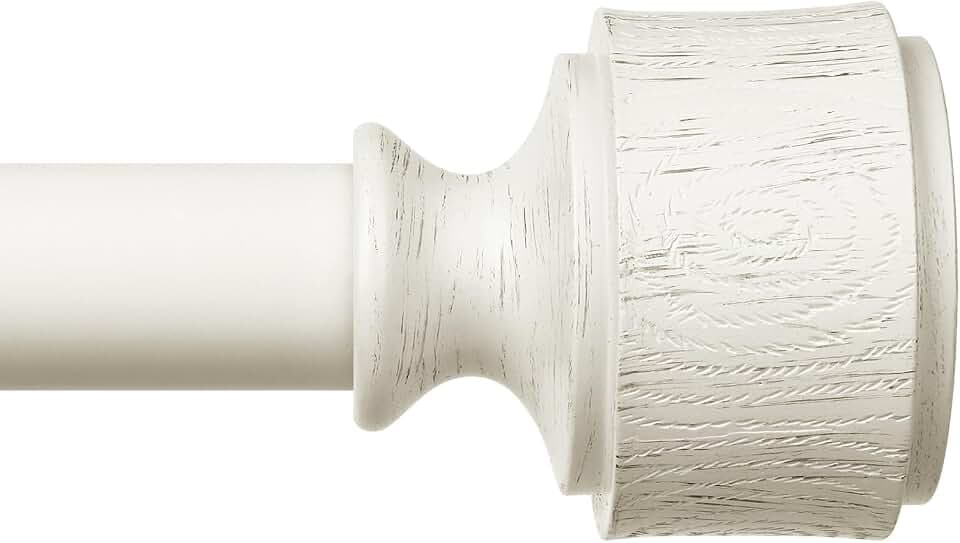 Antique White Wood Curtain Rod 36-122 Inch, Farmhouse Drapery Rods
