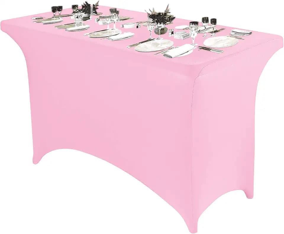 Peomeise 4FT Spandex Table Cover Rectangular Stretch Spandex Tablecloth (Pink,4FT)