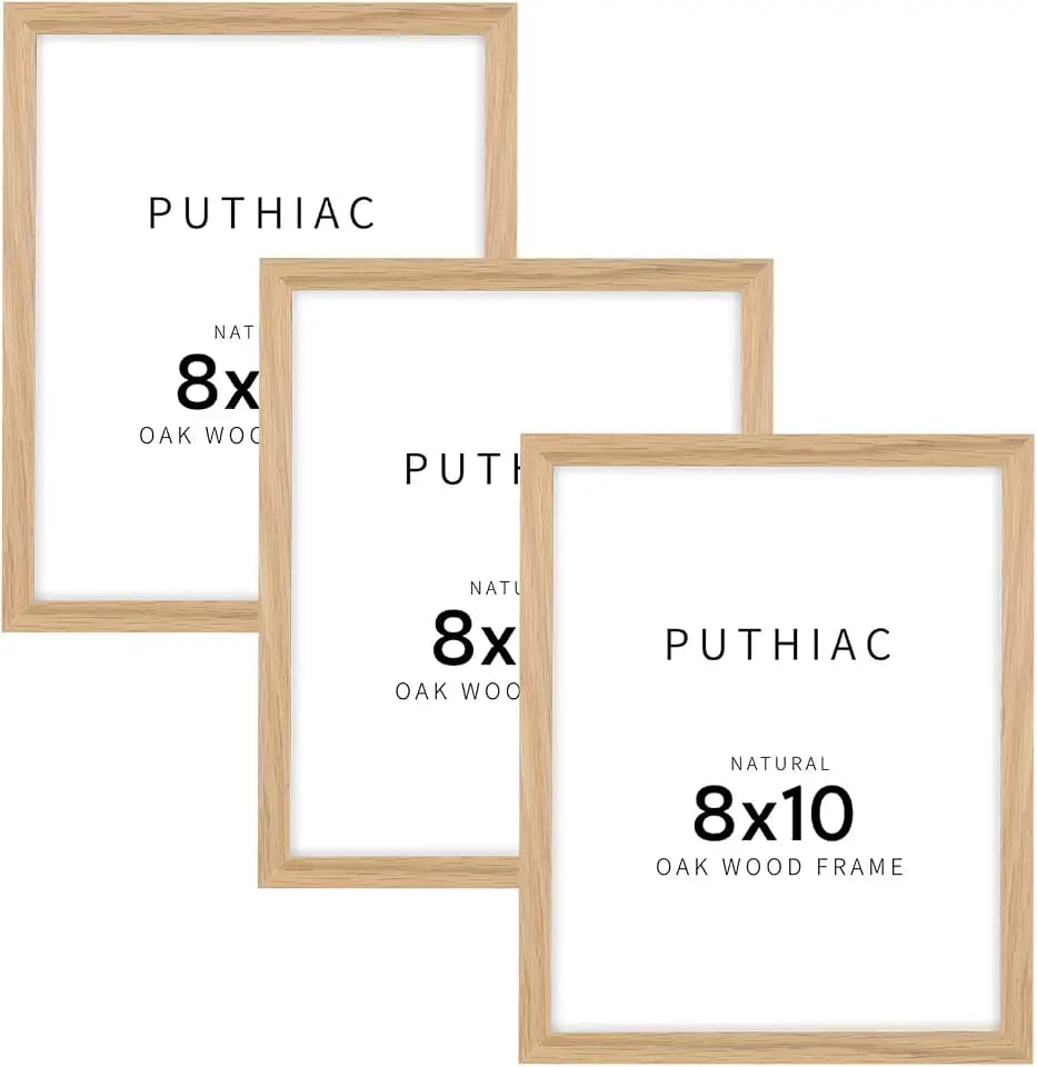 puthiac 8x10 Solid Oak Wood Picture Frames, Natural Oak, 3 Pack
