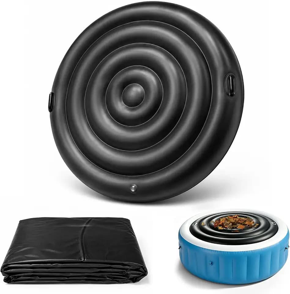 Aufblasbare Whirlpool Abdeckung, Energiesparende Whirlpool Isolierabdeckung mit Griffen, Wetterfester Whirlpool Deckel für Outdoor Spa & Aufblasbare Whirlpools (Schwarz, Ø 145 cm Rund)