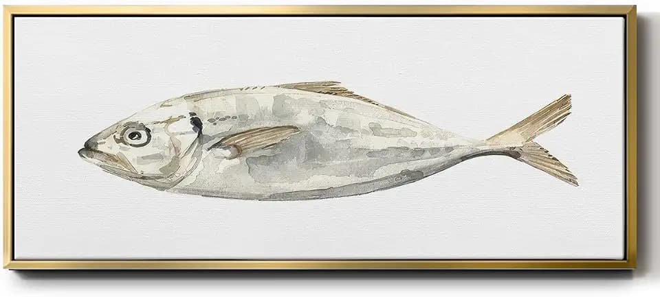 Renditions Gallery Floater Framed Home Decor Grey Mullet with V Tail Wall Art Painting and Prints for Bedroom Office Kitchen Lobby - 20"x50" Gold Frame LT615