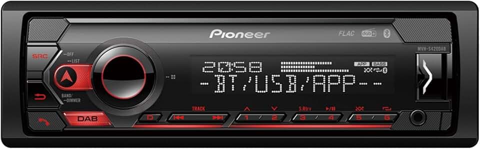 Pioneer MVH-S420DAB 1-DIN-Autoradio mit DAB+, rot, deutsche Menüführung, Bluetooth, USB, AUX-Eingang, iPod/iPhone-Direktsteuerung, Freisprecheinrichtung, Smart Sync