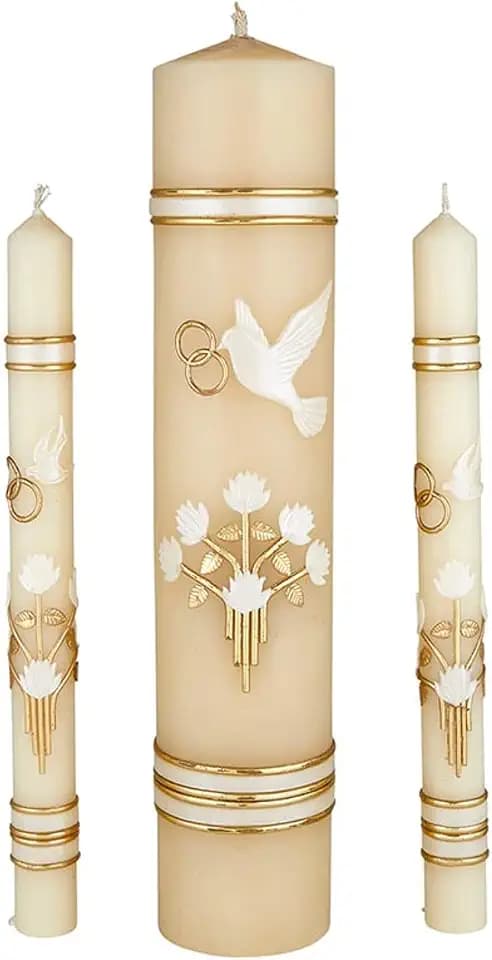 CB Church Supply Hand Crafted Wedding Candle Set by Will & Baumer, Set of 3, Dove & Rings