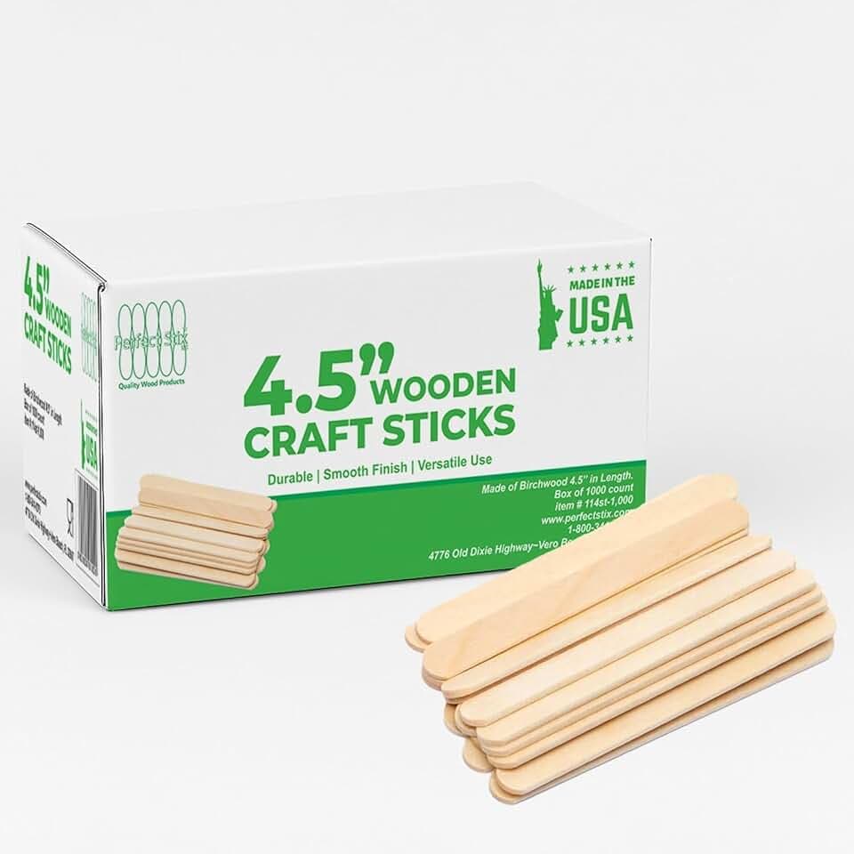 Perfect Stix Wooden Craft Sticks, 4.5 Inch, American Birchwood