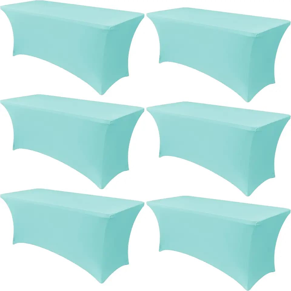 Obstal 6 Pack Stretch Spandex Table Covers for 8 Foot Tables,Turquoise Blue