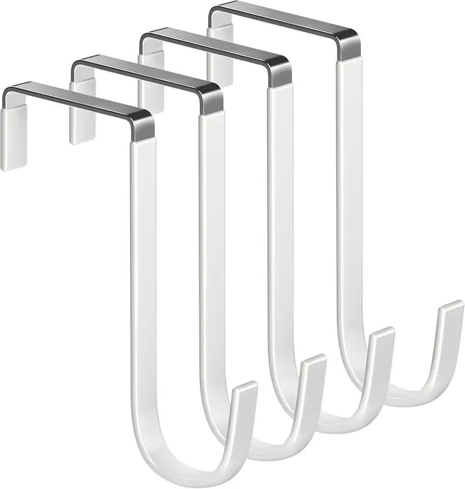 Single Over Thick Front Door Steel Hooks 4 Pack Fit 2" Door 5.5" White