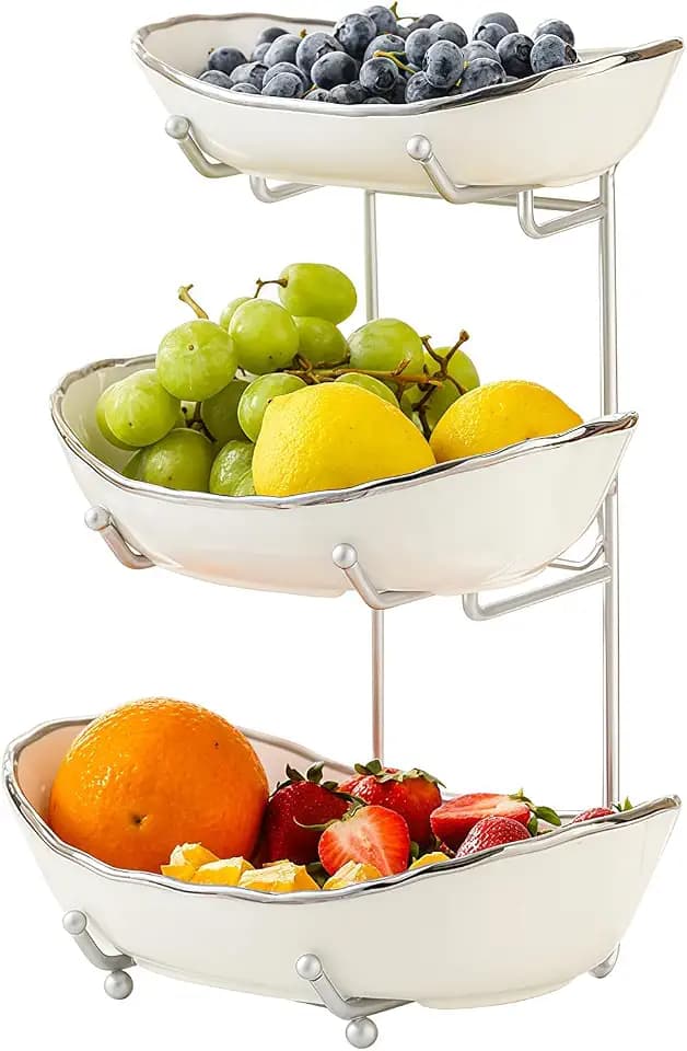 3 Tier Fruit Basket, Ceramic Fruit Bowl for Kitchen Counter 1