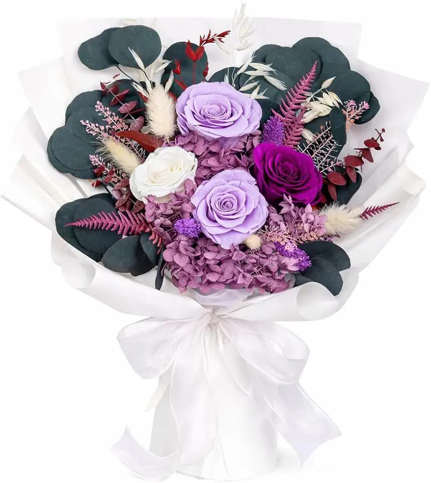 Bonsion Preserved Flowers for Delivery, Purple Rose Bouquet Gift for Women and Mom, Long Lasting Floral Arrangement for Birthday & Anniversary