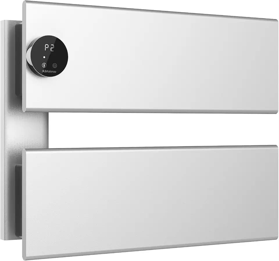 Electric Towel Warmer, 18.35" W x 14.6" H Wall-Mounted Towel Heater with Built-in Timer, Waterproof Aluminum Towel Warmer for Bathroom, Support Plug-in and Hardwired, Silver, K2-L-S