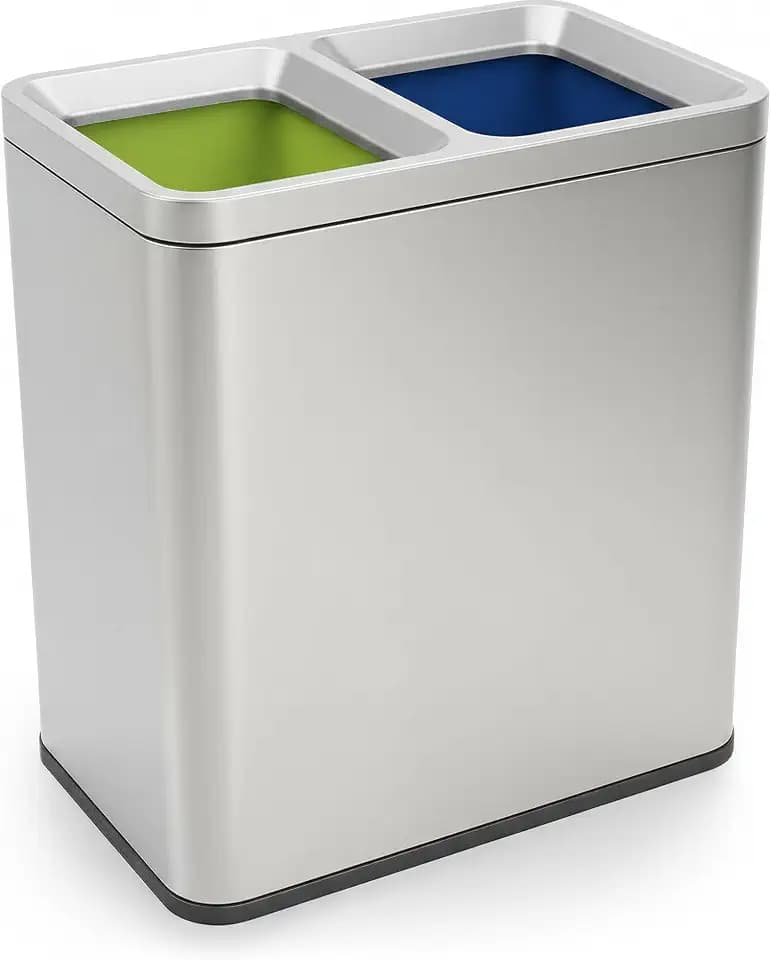 Simpli-Magic 70 Liter / 18.5 Gallon Rectangular Open Top Dual Compartment Recycling Trash Can, Stainless Steel (40L x 30L Capacity) Ideal for Restaurants, Coffee Shops, Gym and Households, 79655