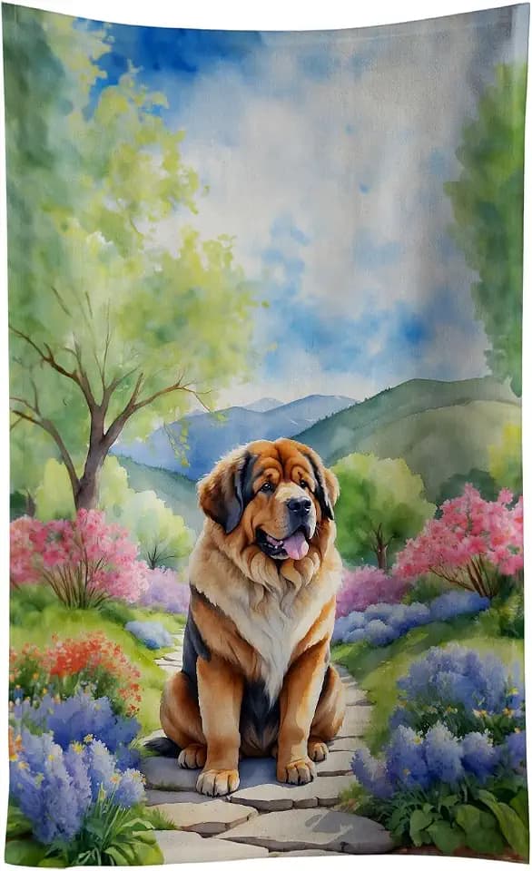 Caroline's Treasures Tibetan Mastiff Spring Path Kitchen Towel Dish Cloths Guest Hand Towel Decorative Bathroom Towel for Face,Tea, Dishcloth, Kitchen and Bath