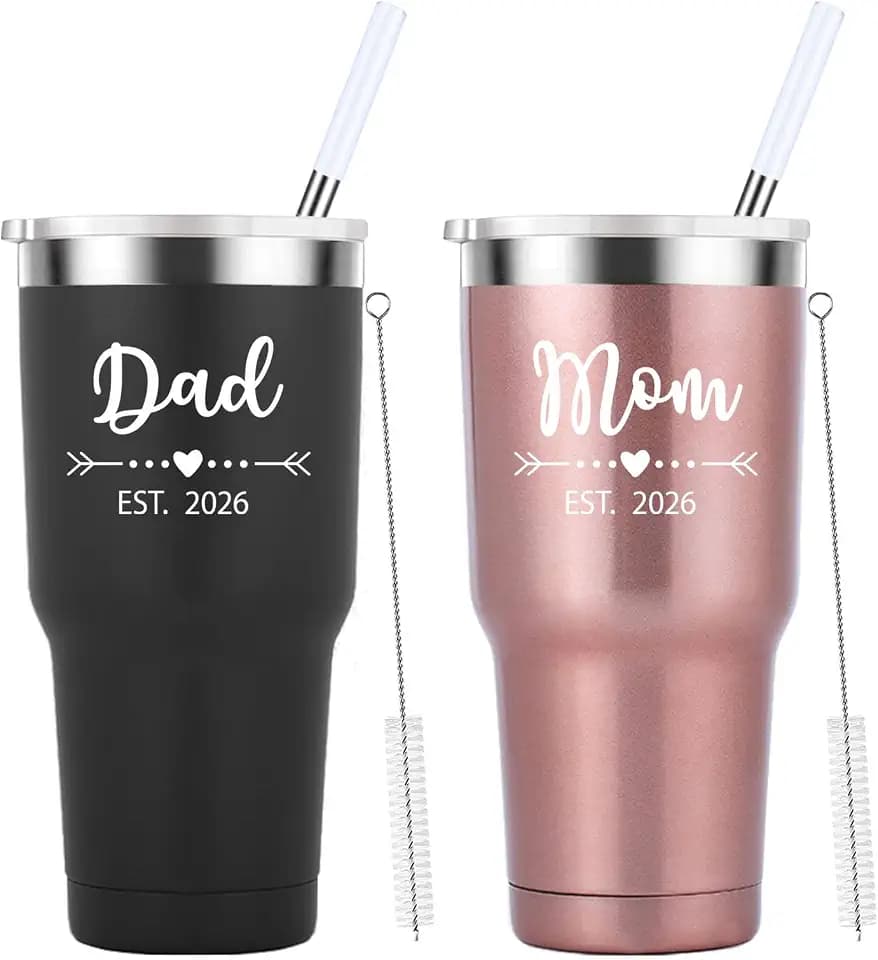 Mamihlap Dad and Mom Est 2026 Travel Mug 30oz Tumbler.New Parents Pregnancy Gifts.Fathers Mothers Day Christmas Birthday Gifts Ideas for New Mom Dad.Parents to Be Baby Shower Gifts(Black&Rose Gold)