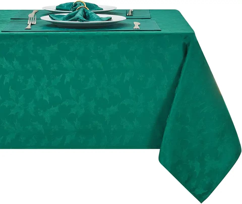 Dark Green 60x120 Rectangle Christmas Jacquard Floral Tablecloth