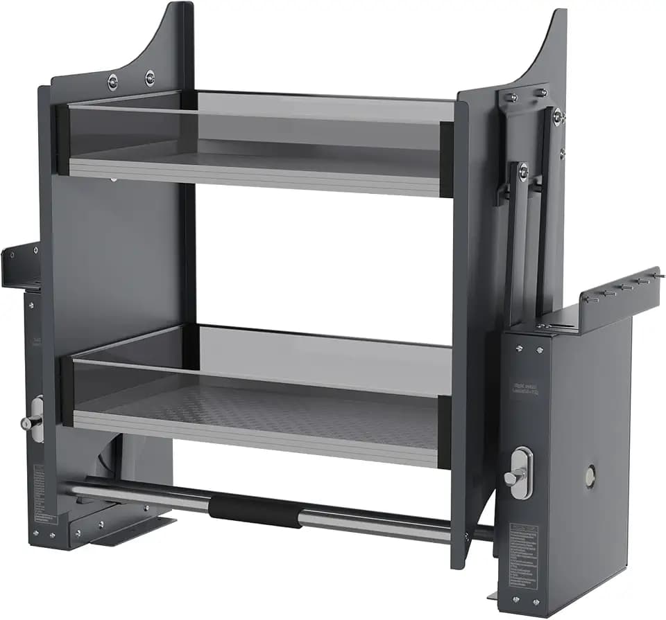 2-Tier Pull Down Shelf for Kitchen Upper Cabinet, 30-32" Width Black