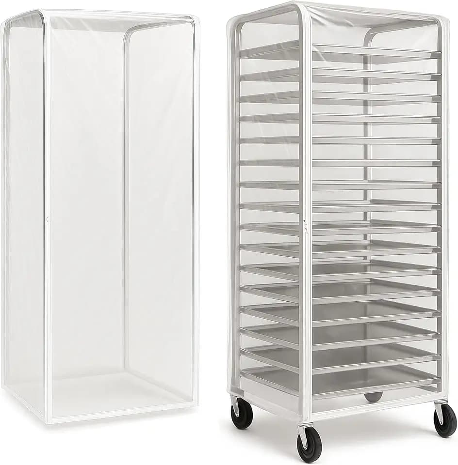 Bun Rack Cover - Transparent PVC with 4 Sided Zippers - Universal 20 Tier Sheet Pan & Speed Rack Cover - Heavy Duty, Waterproof & Dustproof Bakery rack cover