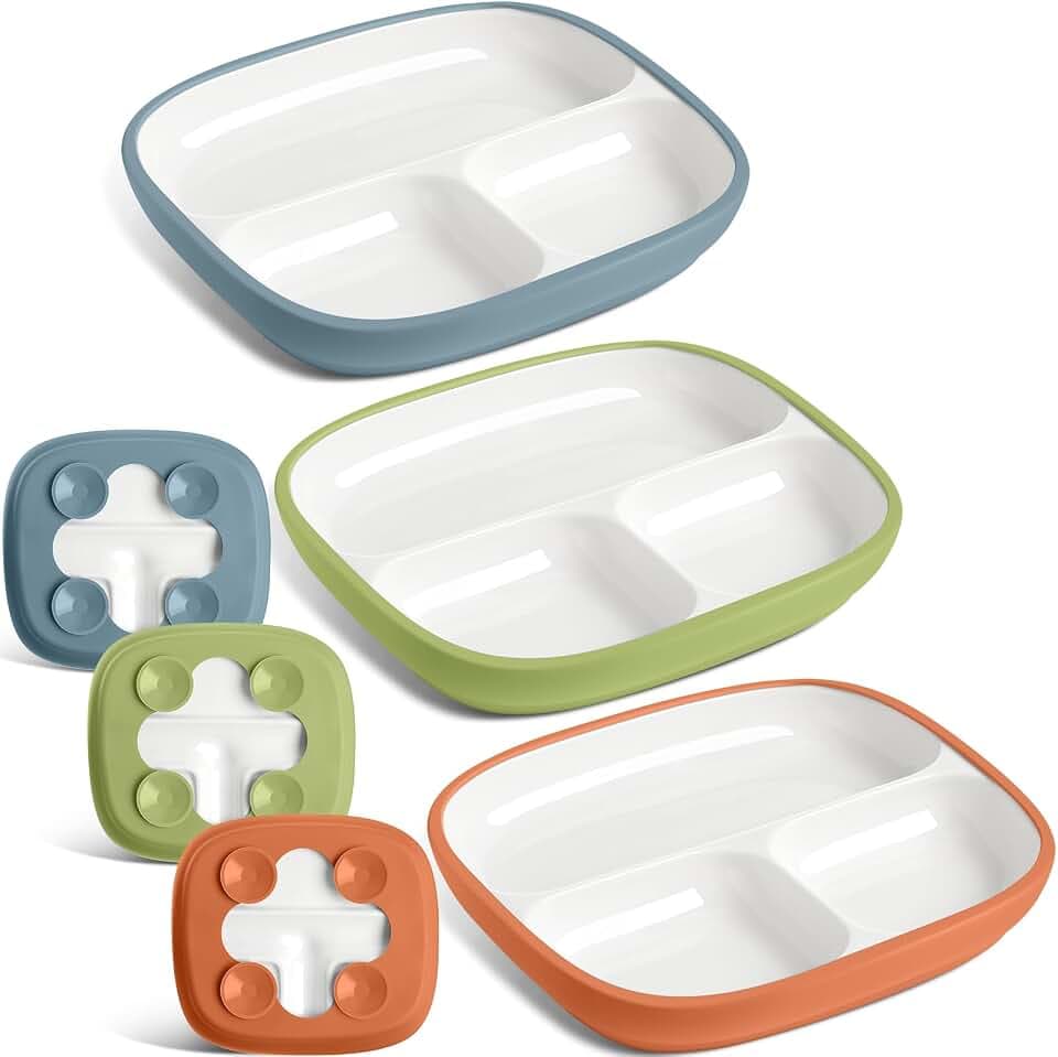Domensi Kids Porcelain Plates with Silicone Sleeves,Elegant,3 Set