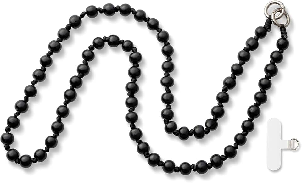 MORSUNBELA Handykette Perle Handyband zum Umhängen Perlenkette Schwarz