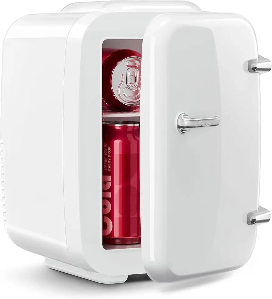Mini Fridge for Bedroom - 4 Liter/6 Can Mini Makeup Fridge, 110V AC/ 12V DC Portable Thermoelectric Cooler&Warmer for Skincare, Drink, Cosmetic, Medicine, Small fridge for Bedroom, Office, Dorm, Car