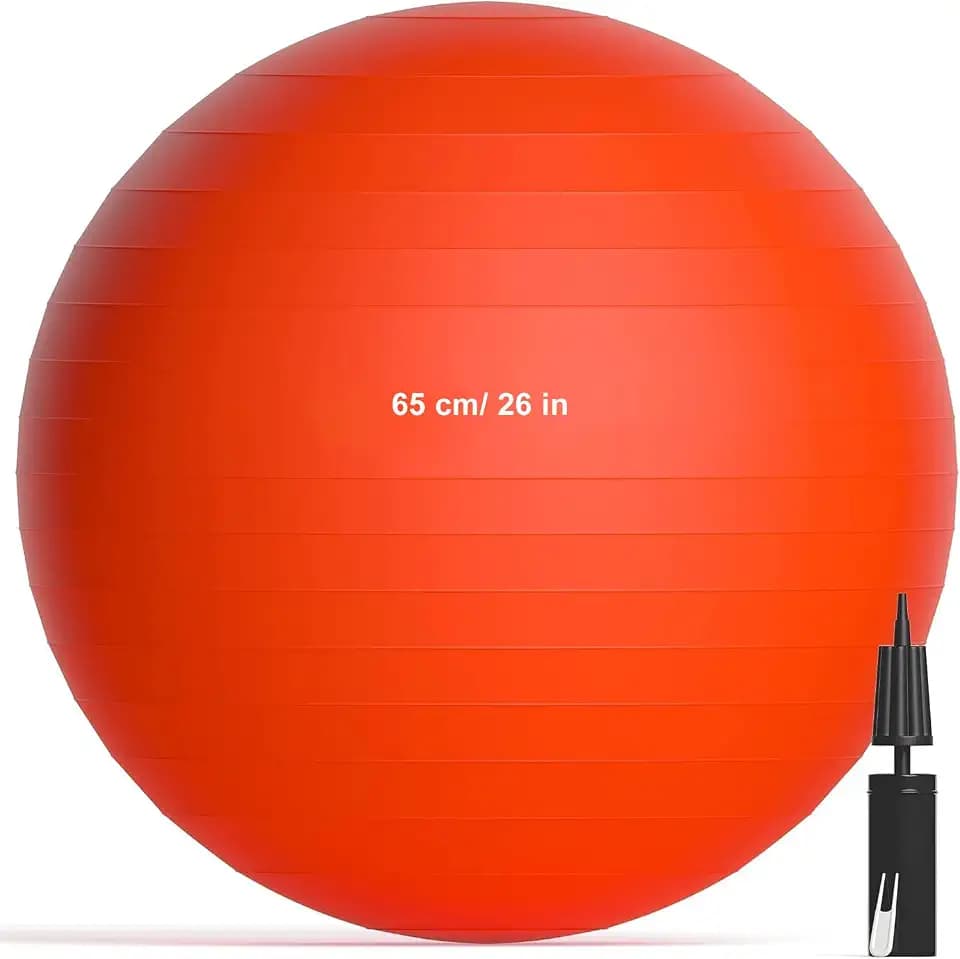 Exercise Ball Pilates Yoga Ball Anti-Burst and Slip Resistant - for Fitness, Pregnancy, Stability, Balance, Core Workout - Red Training Ball w/Pump for Home Office Gym