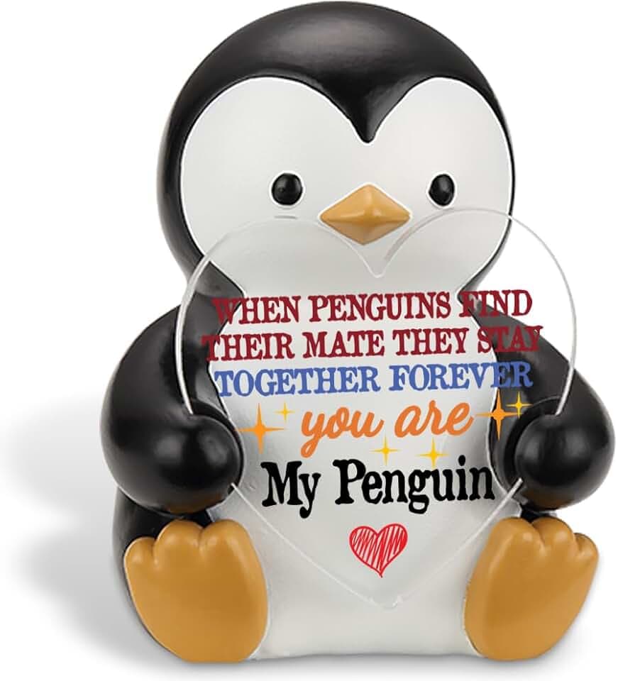 Penguin Figurine Romantic Gift, Resin Collectible Statue with Heart Acrylic Plaque, Cute Penguin Couple Decor, Anniversary Wedding Valentine’s Day Gift for Wife Girlfriend Boyfriend YPE3