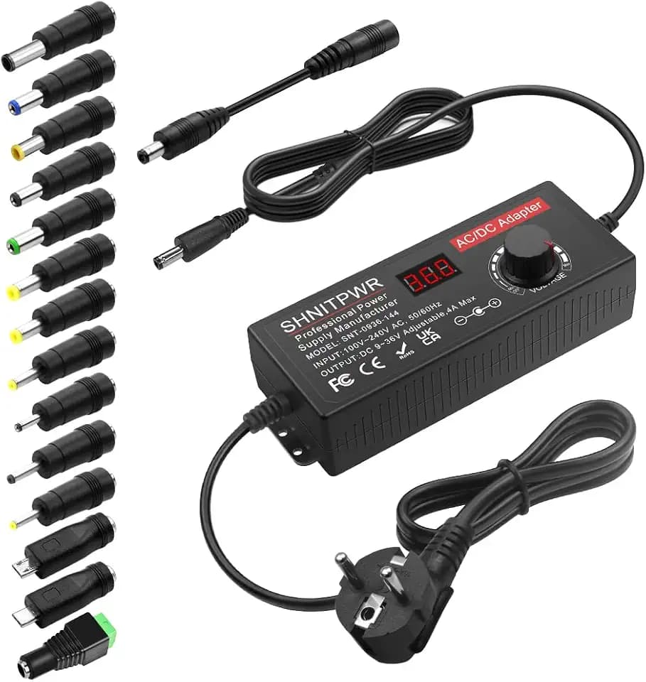 SHNITPWR Universal-Netzteil 9V~36V 4A 144W DC 9V 12V 14V 19V 24V 30V 36V Verstellbar AC DC Adapter 5,5 x 2,5 mm mit 14 Spitzen für CCTV-Kamera-Lautsprecher