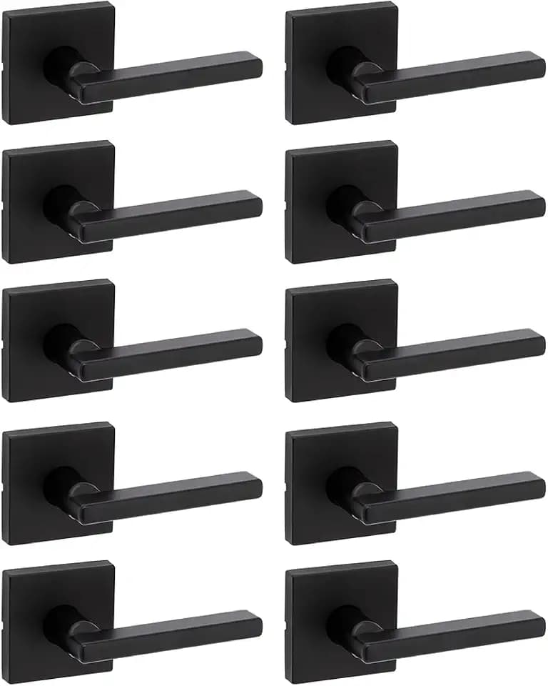 Kwikset Halifax Interior Passage Door Handle, Lever for Closet and Hallway Doors, Reversible Non-Locking Handle Lever, Matte Black, with Microban Protection, 10 Pack