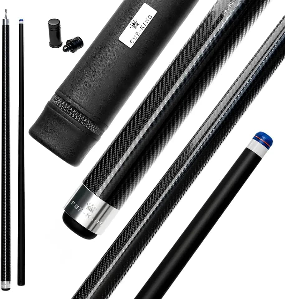 Cue-King Pool Cue Military-Grade Carbon Fibre 58” 18oz 2 Piece with 12.5mm Premium Tip Finished in Gloss Exposed Carbon Fibre, Professional Pool Cue