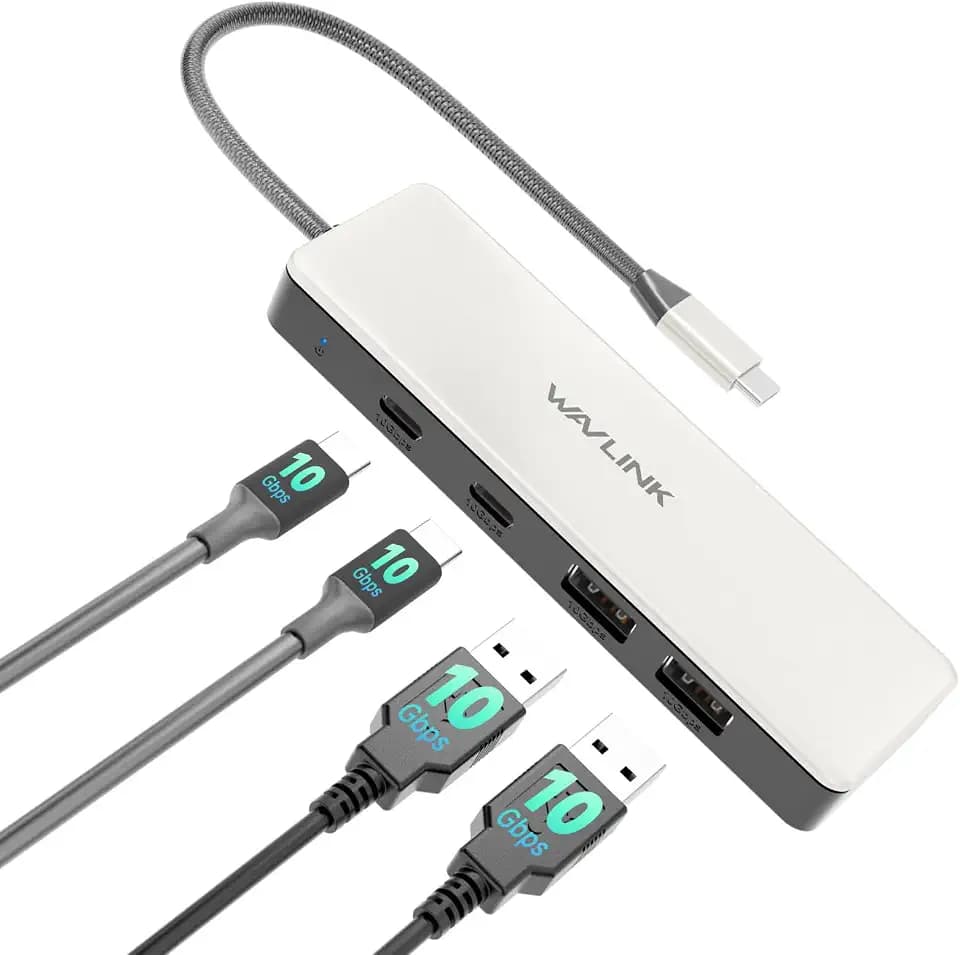 WAVLINK USB C Hub, 10Gbps USB C Hub, 2 USB-C&A 3.2 Anschlüsse, Kompatibel für iMac/MacBook/Chromebook/Dell/HP/Lenovo (unterstützt Nicht das Aufladen/Erweitern des Monitors)