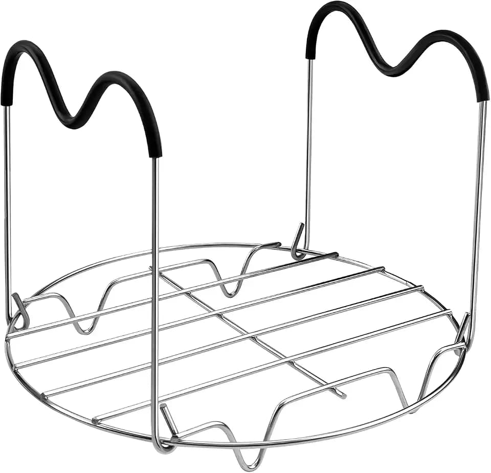 Trivet Compatible with Instant Pot 6 & 8 Qt Pressure Cookers, Steamer Rack with Silicone Handles, Stainless Steel Elevated Cooking Rack for Eggs, Veggies & Meat
