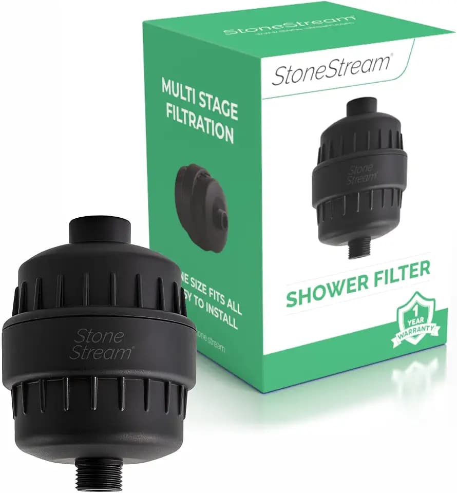 StoneStream Filtered Shower Head for Hard Water | Multi Stage Shower Filter with Vitamin C & Activated Carbon | EcoPower High Pressure Water Conditioner for Dry Skin, Brittle Hair & Mineral Reduction