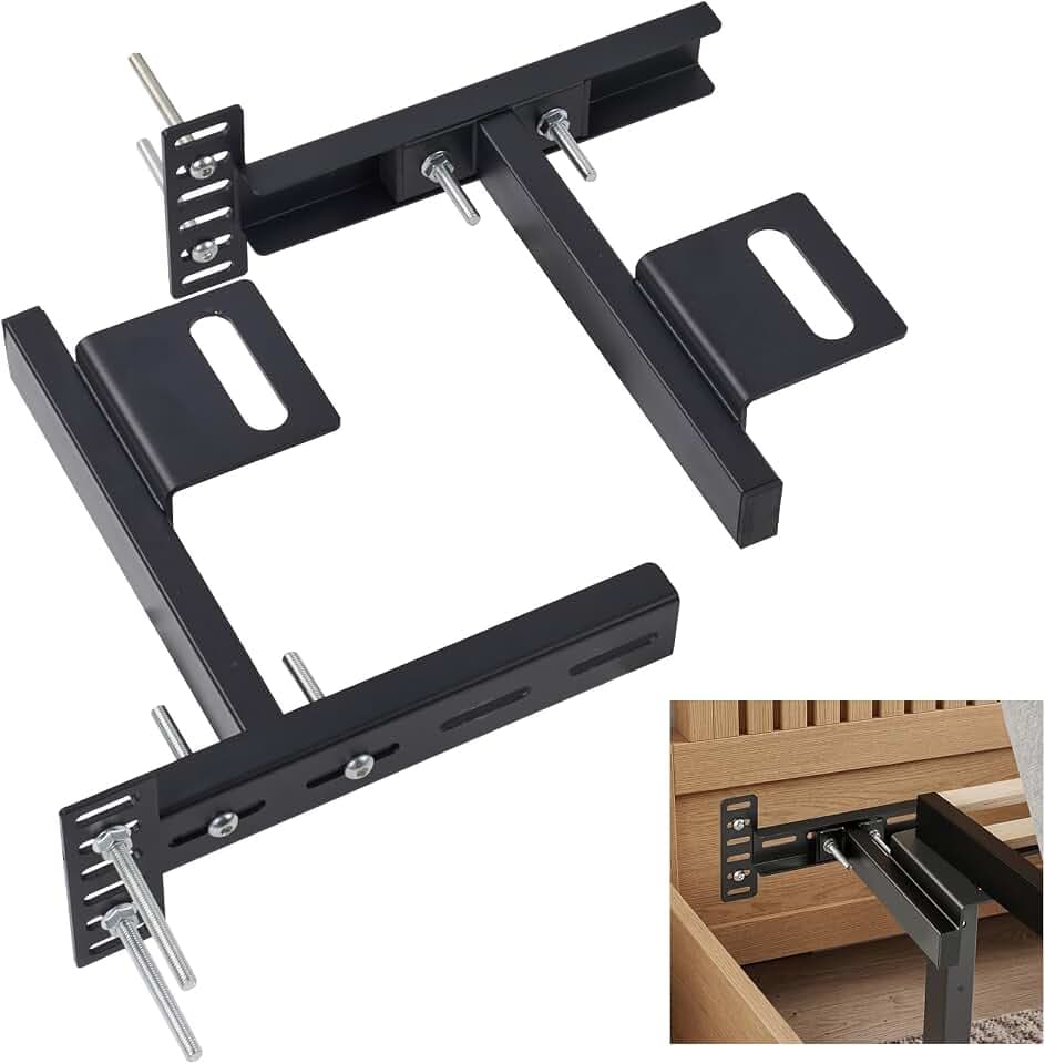 2 Pack Adjustable Headboard Brackets for Bed Base, Metal Headboard Brackets kit for Bed Frame, Black Footboard Extension Kit (Check Dimensions Before Order)