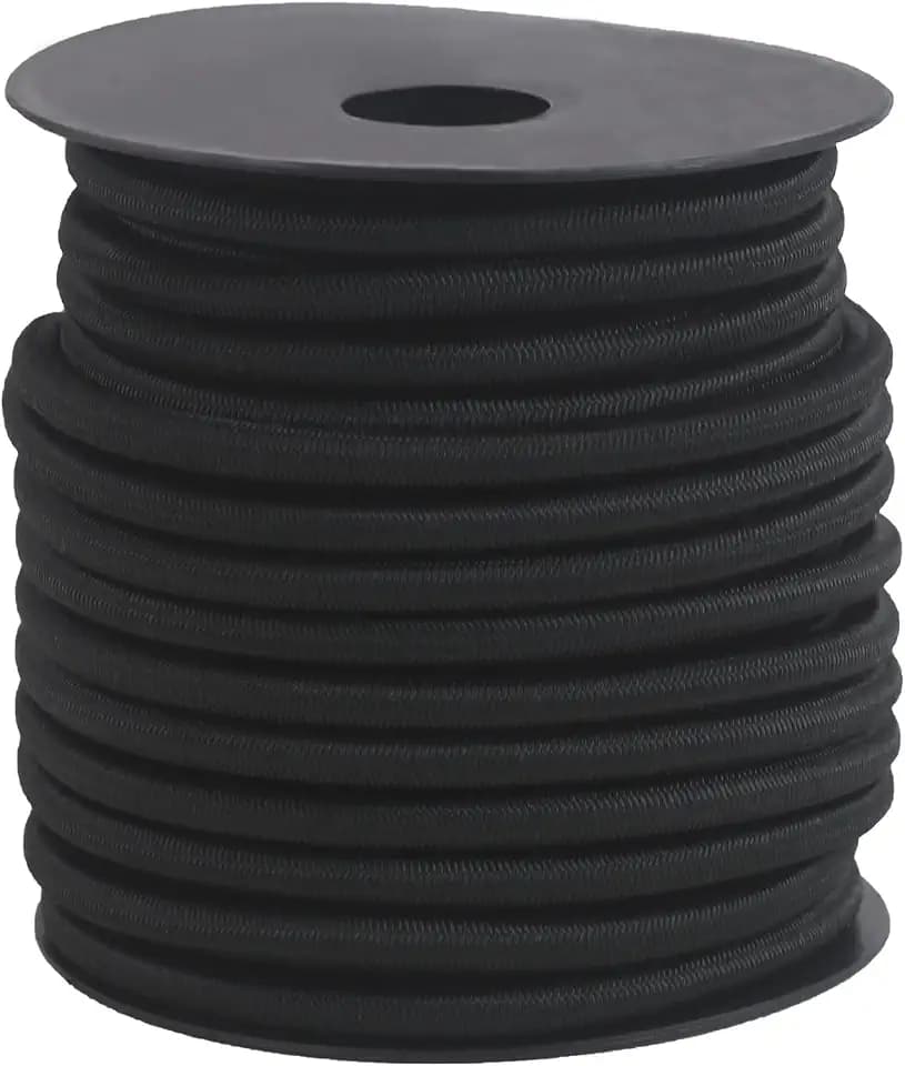 6mm Black Bungee Cord 1/4in 50ft Heavy Elastic for Sewing