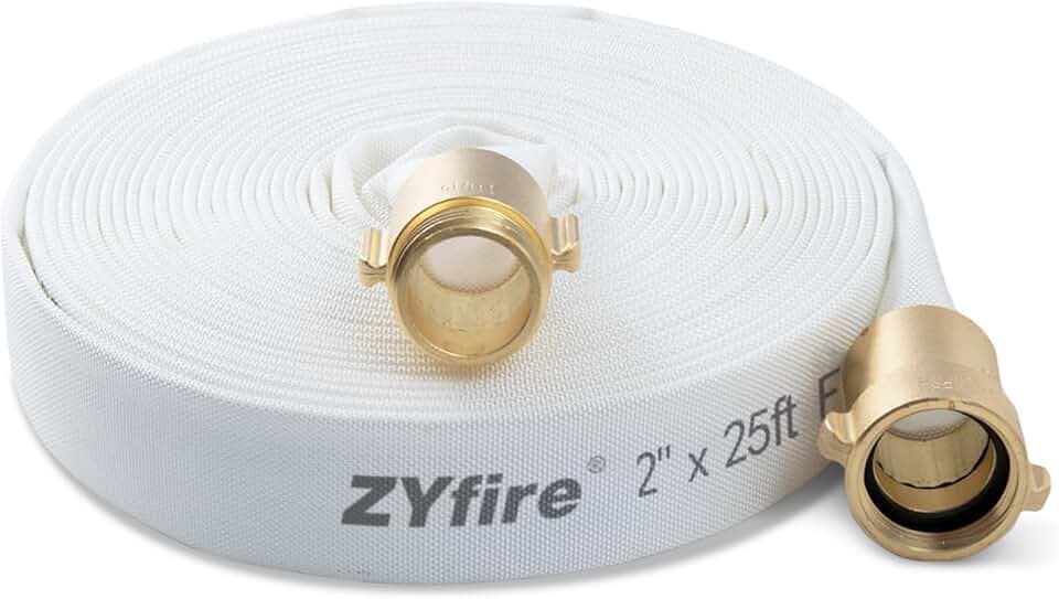 ZYfire Fire Hose 2"ID x 25FT, NPSH Brass Coupling, Single Jacket TPU Lined