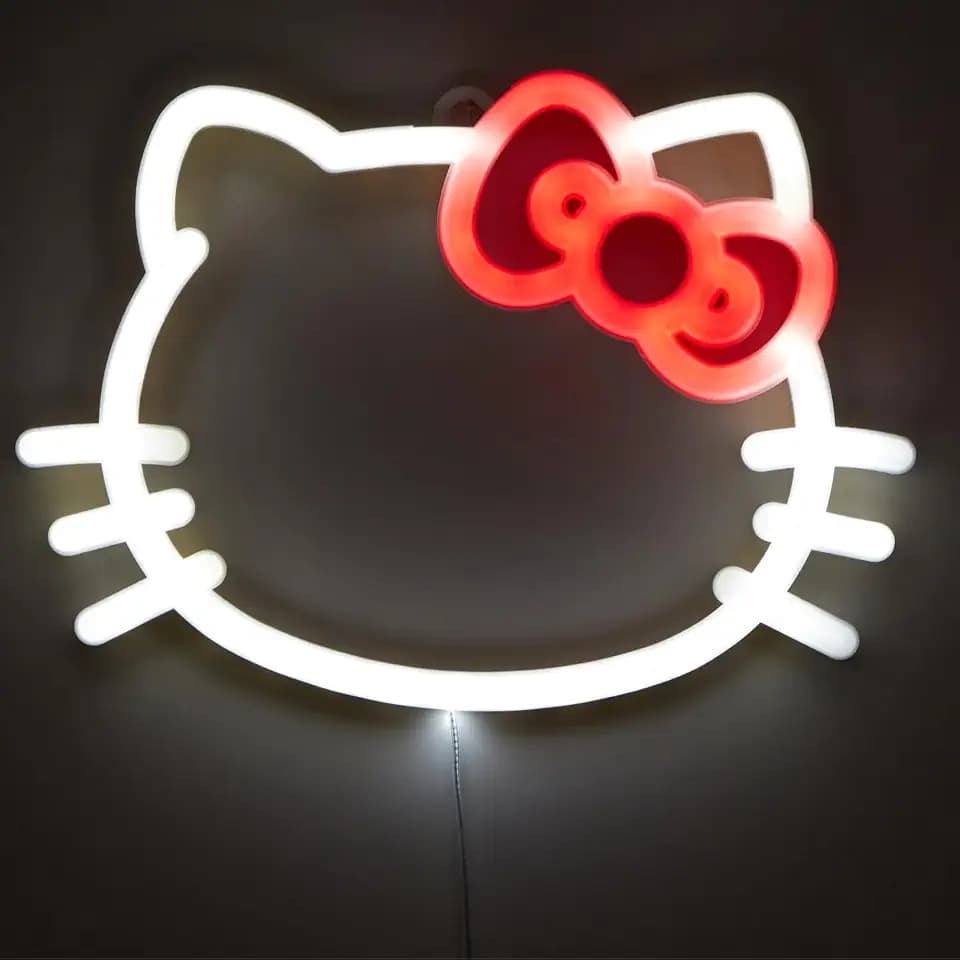 Hello Kitty LED Neon Wall Light,Figural Light-Up Wall Hanging Décor,Battery Operated,Cute Night Light for Kids Bedrooms