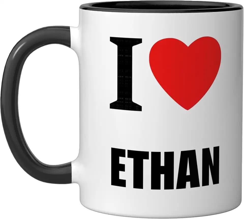 Cute I Love Heart Ethan Parents Wife Husband Girl Boy Ceramic Mug, Black/White, 11oz