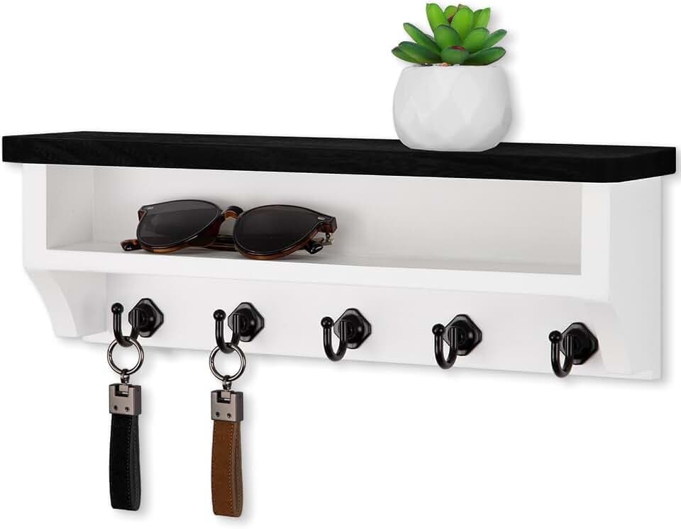 Nekon Key Holder Wall Mount, Wall Organizer Shelf with 5 Key Hooks