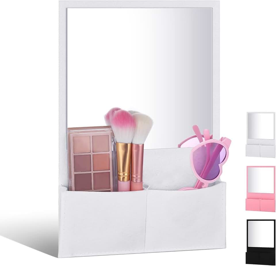 Wonderjune Magnetic Locker Mirror with Holder Bag, 7 x 6.7 Inch, White