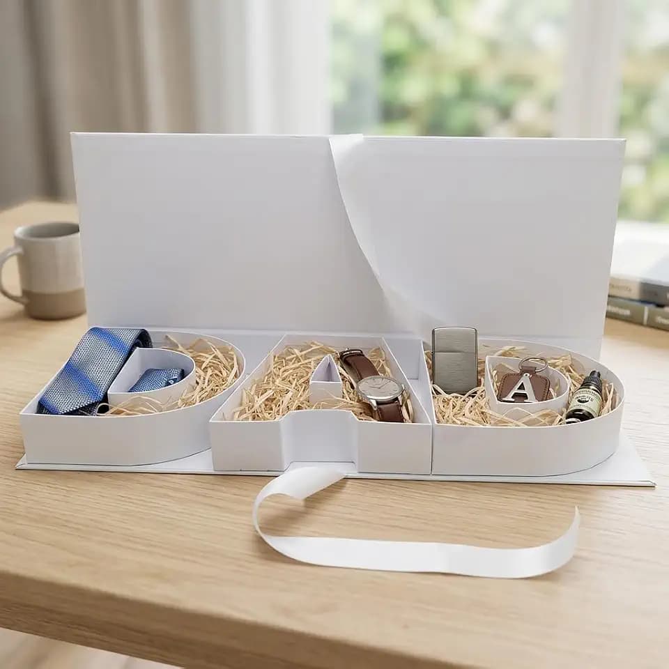 WENPACK Empty Father's Day DAD Sweet Gift Box Cardboard Letter Shaped Fillable Chocolate Strawberry Candy Birthday (DADWhite)