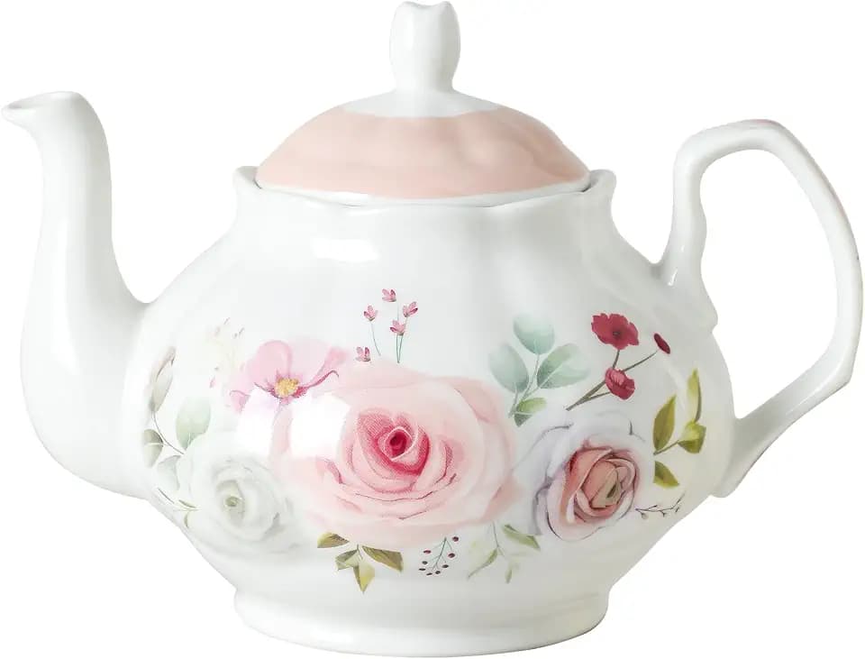 27oz Porcelain Rose Floral Teapot, Classic Tea Gift