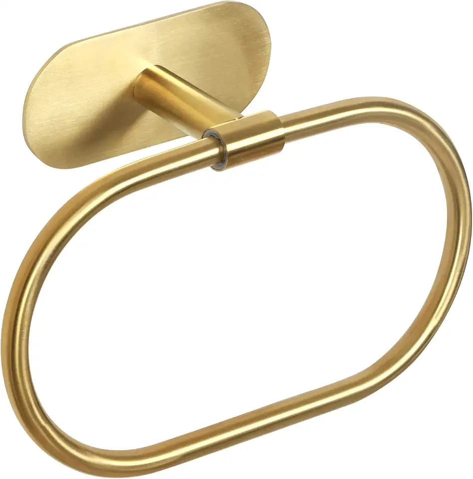 HouseAid Self Adhesive Towel Ring for Bathroom, Stainless Steel Adhesive Hand Towel Holder, No Drilling Modern Hand Towel Hanger, Brushed Gold