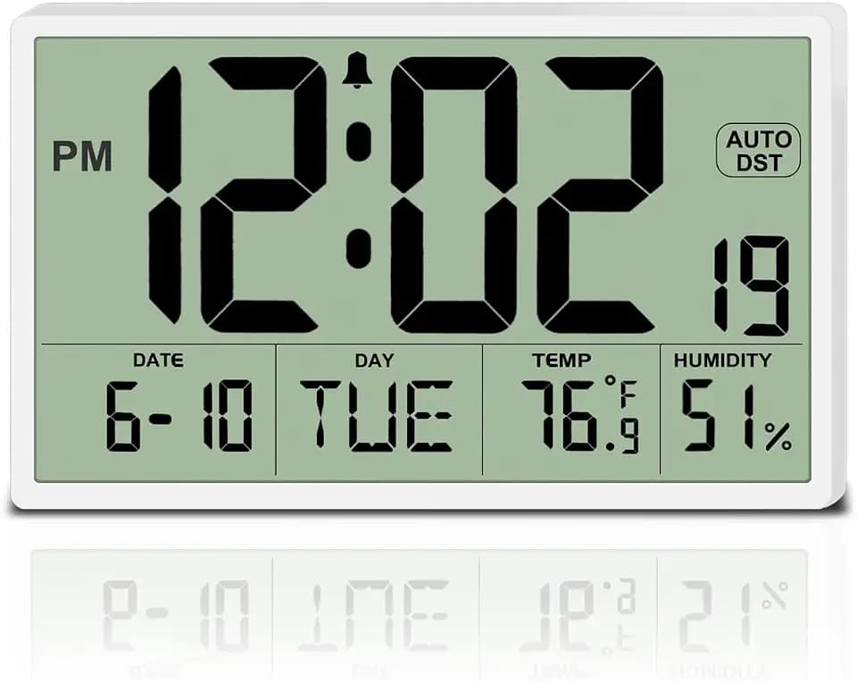 9‘’ Narrow Bezels Battery Operated Digital Wall Clock with Temp & Humidity