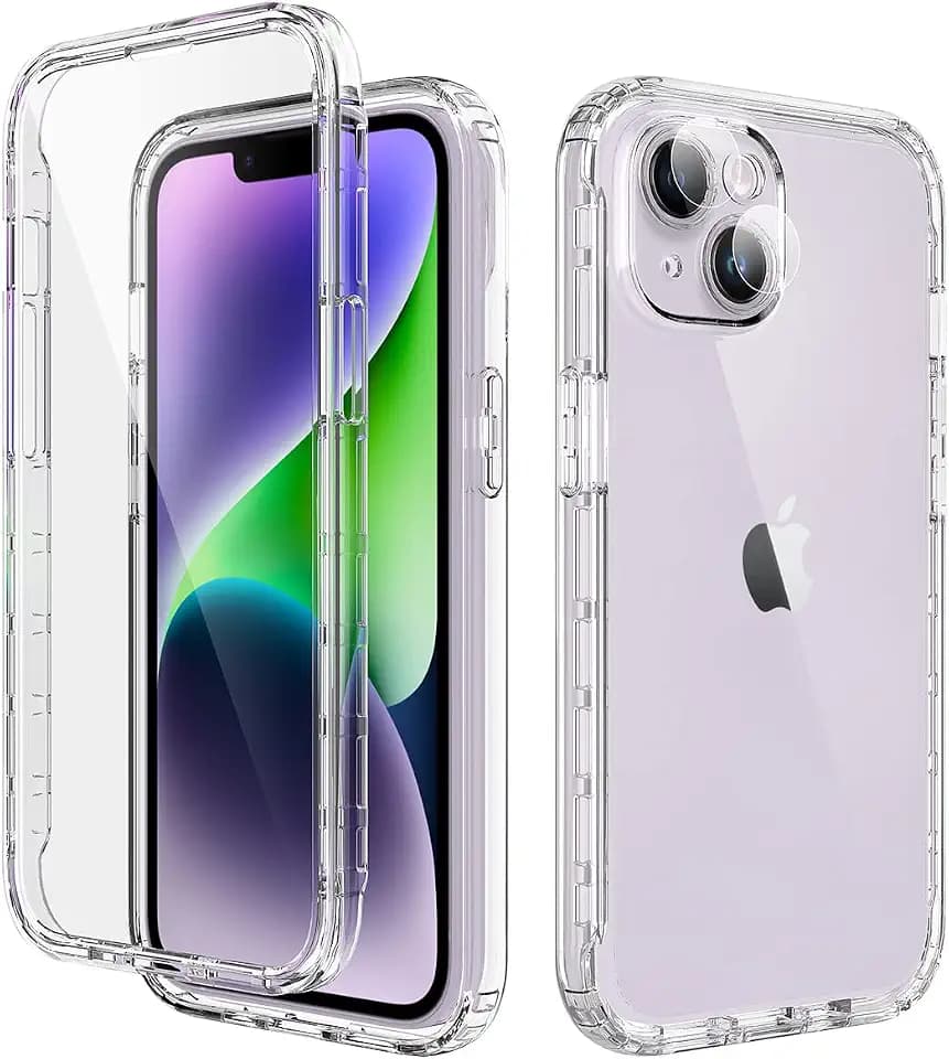 for iPhone 14 Case, 360° Full-Body Protection Heavy Duty Crystal Case with Built-in Screen & Camera Lens Protectors Compatible with iPhone 14 (6.1 inches) - Clear