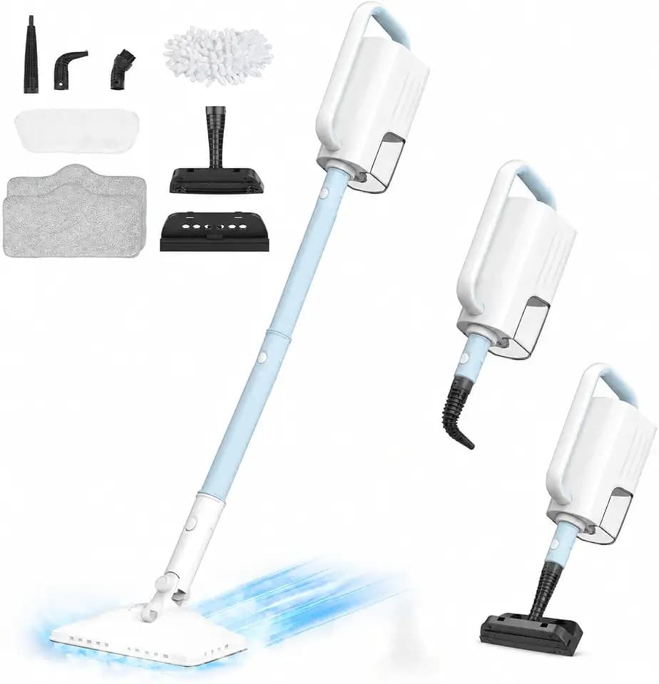 Steam Cleaner, 6 in1 Rotated Steam Mop Cleaner with 2 Modes, 2 Microfiber Pads, 400ML Removable Tank, 23FT Power Cable, Detachable Steam Mops for Floor, Laminate Floor, Tiles Cleaning (Arctic Blue)