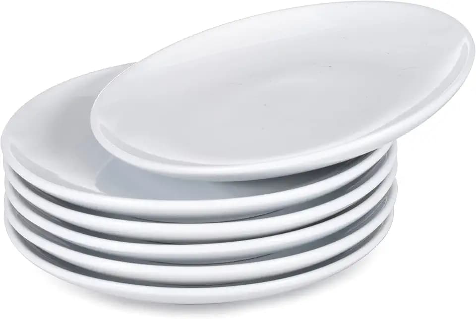 6-Piece Porcelain Appetizer Plate Set, DessertPlates, 6.5-Inch Ceramic Round Serving Plate, Cream White